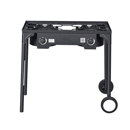2 Burner Outdoor Propane Gas Stove, 150,000 BTU Propane LPG Gas Camping Stove, Heavy-duty Carbon Steel Outdoor Cooker, with 2 Wheels & 20 PSI Regulator & Hose, for BBQ Camp Home Patio Backyard