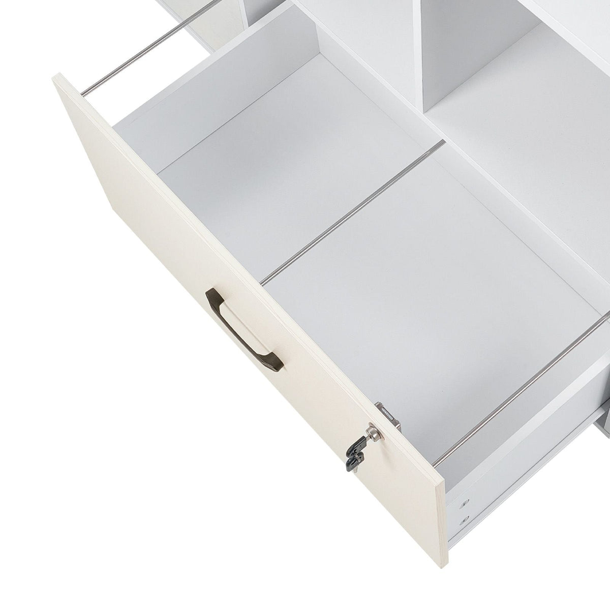 2 Drawer Wooden File Cabinet, Mobile Filing Cabinet with Open Shelves, Lockable Lateral Rolling File Storage with Adjustable Shelves, Free Standing Printer Stand for Home Office School, White