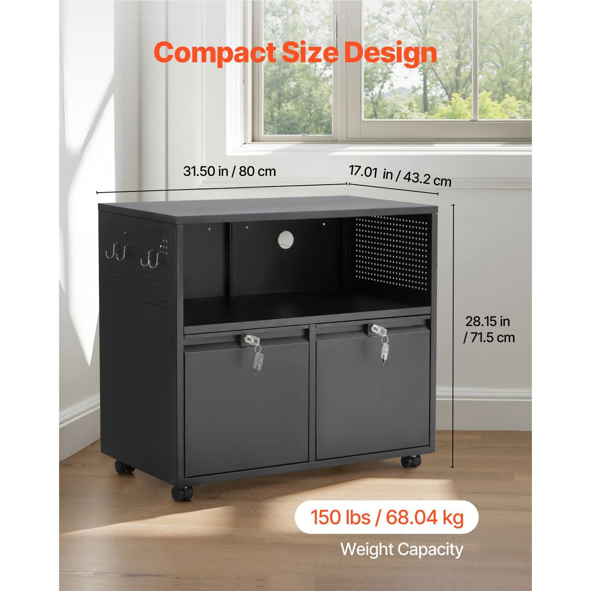 2 Drawers Metal File Cabinet, Lateral Filing Cabinet with Lock and Adjustable Hanging Rods, Wide Filing Storage Cabinets for Home and Office Fit Letter, A4, Legal Size File, Easy Assembly, Black