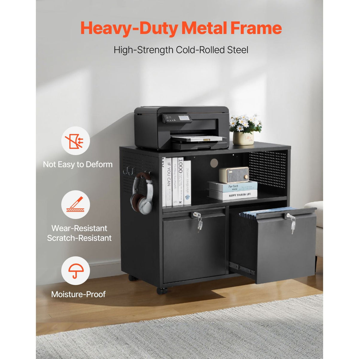 2 Drawers Metal File Cabinet, Lateral Filing Cabinet with Lock and Adjustable Hanging Rods, Wide Filing Storage Cabinets for Home and Office Fit Letter, A4, Legal Size File, Easy Assembly, Black
