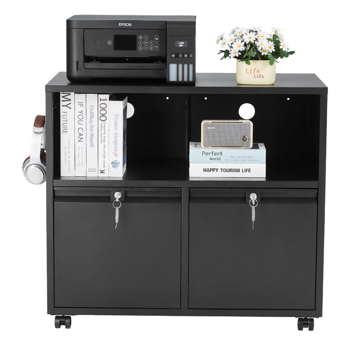 2 Drawers Metal File Cabinet, Lateral Filing Cabinet with Lock and Adjustable Hanging Rods, Wide Filing Storage Cabinets for Home and Office Fit Letter, A4, Legal Size File, Easy Assembly, Black