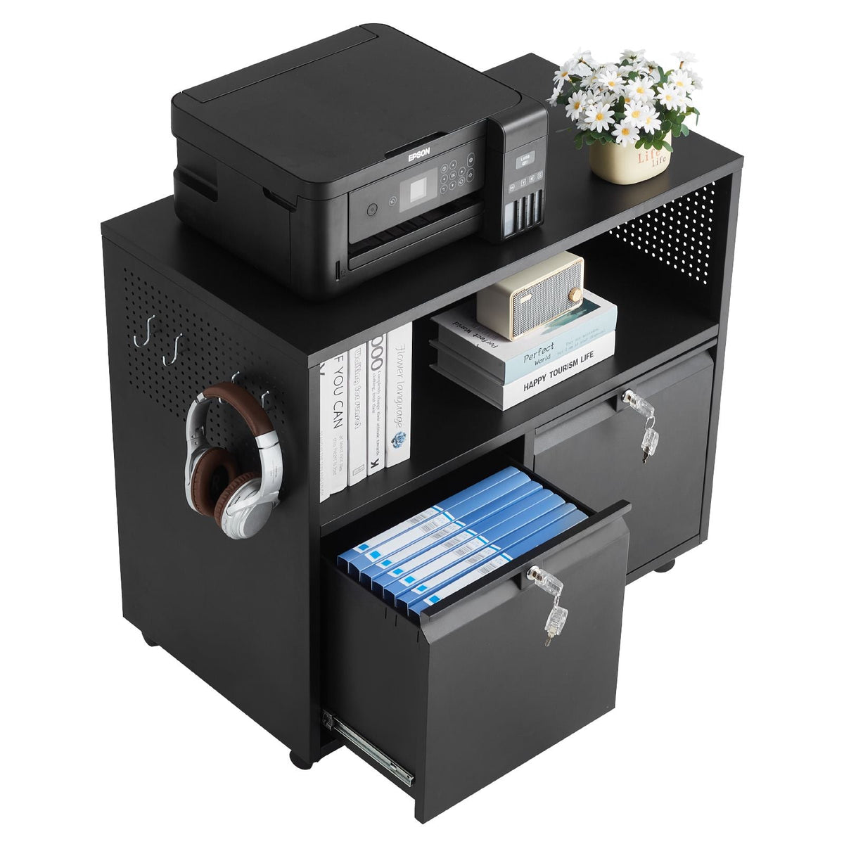 2 Drawers Metal File Cabinet, Lateral Filing Cabinet with Lock and Adjustable Hanging Rods, Wide Filing Storage Cabinets for Home and Office Fit Letter, A4, Legal Size File, Easy Assembly, Black
