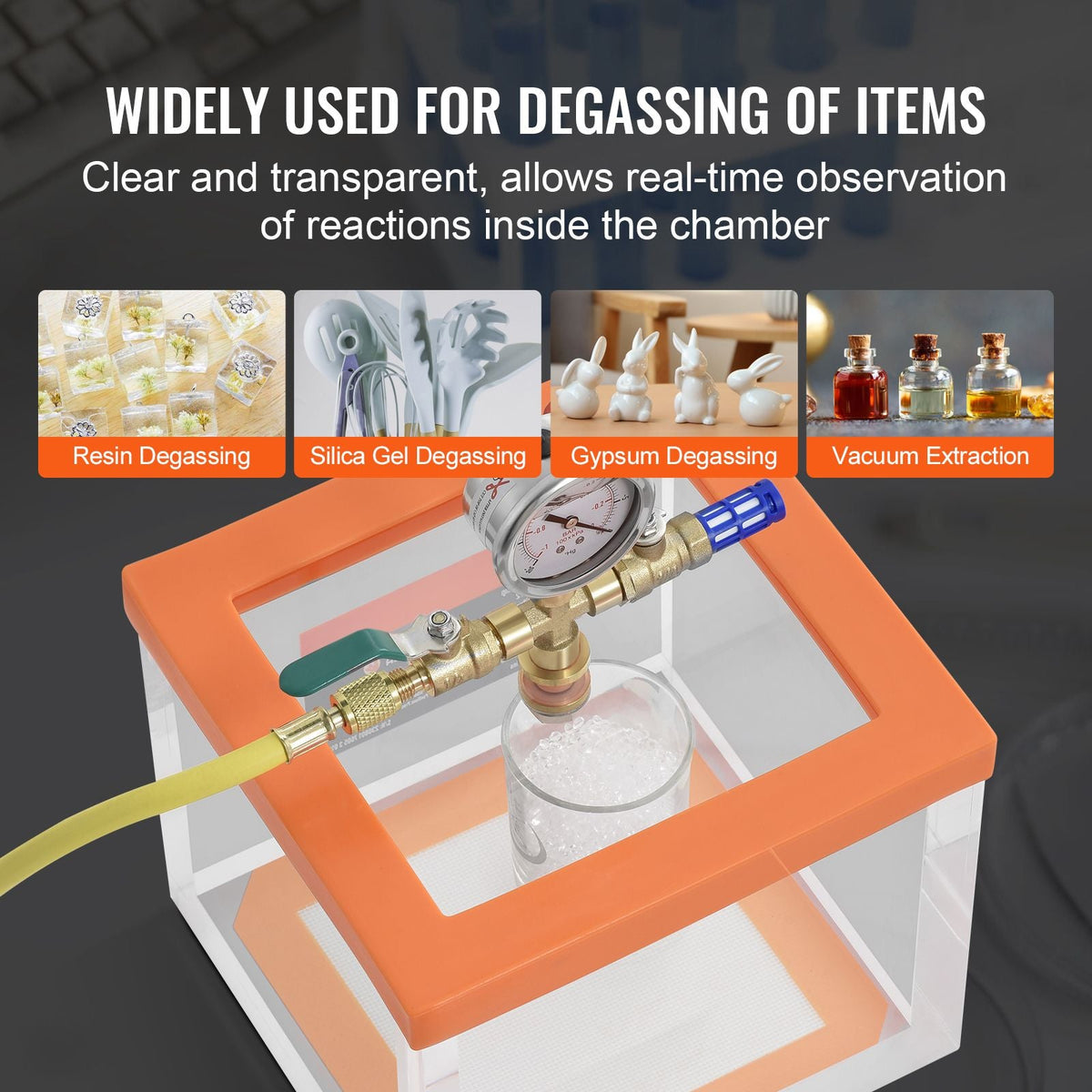 2 Gallon Vacuum Chamber, Upgraded Multipurpose Acrylic Vacuum Degassing Chamber, Transparent Vacuum Chamber, for Resin Degassing, Silica Gel Degassing, Gypsum Degassing and Vacuum Extraction