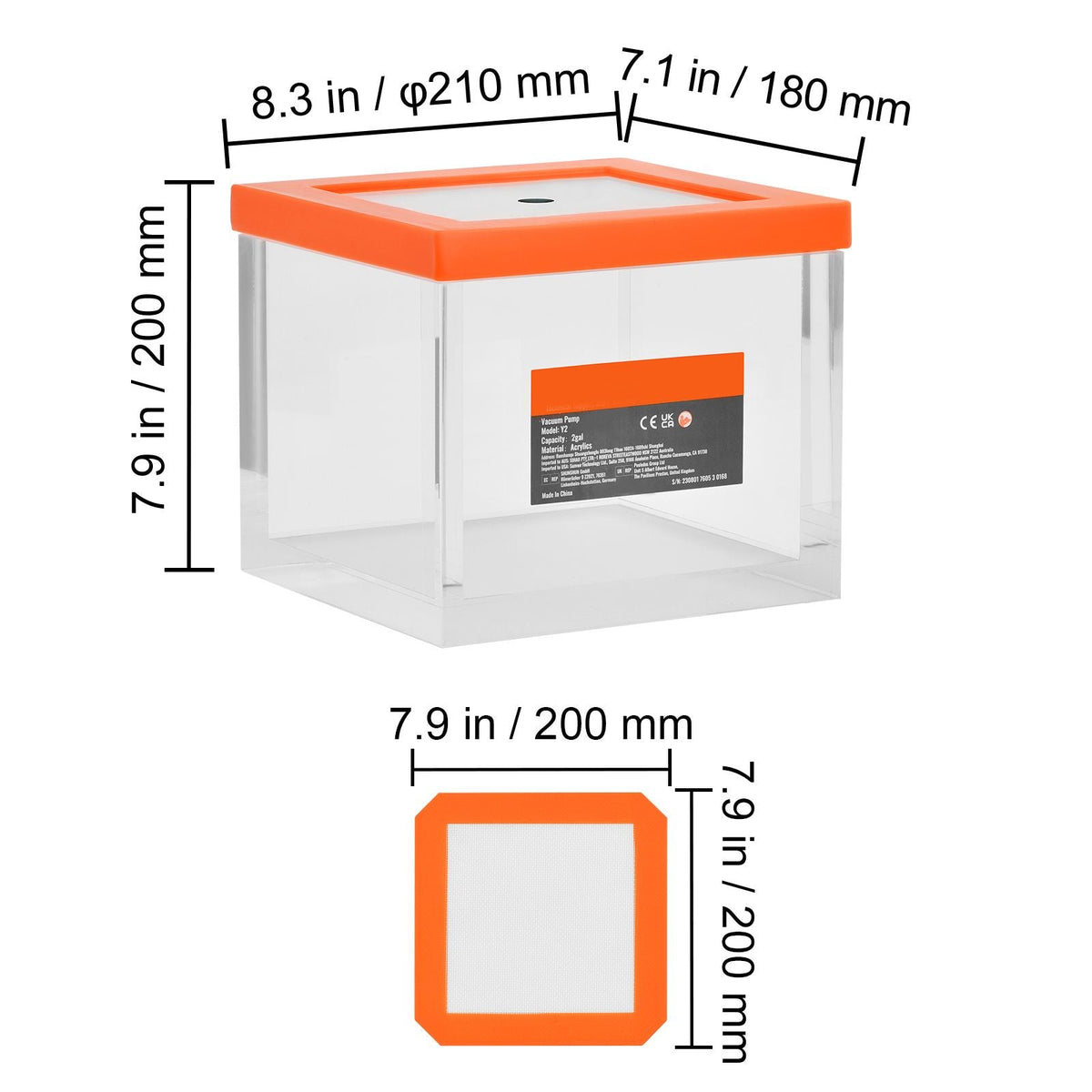 2 Gallon Vacuum Chamber, Upgraded Multipurpose Acrylic Vacuum Degassing Chamber, Transparent Vacuum Chamber, for Resin Degassing, Silica Gel Degassing, Gypsum Degassing and Vacuum Extraction