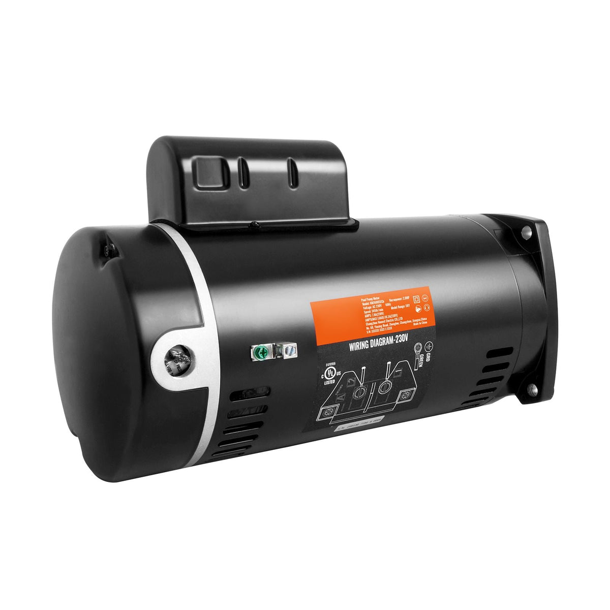 2 HP Pool Pump Motor, 56Y Frame, 230V (7.8 Amps) 3450 RPM, 60Hz, 1.3 Service Factor, 50μF/250V Capacitor, CCW Rotation Square Flange Replacement Motor