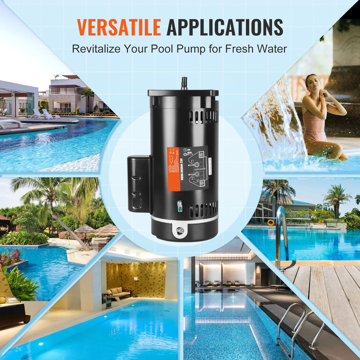 2 HP Pool Pump Motor, 56Y Frame, 230V (7.8 Amps) 3450 RPM, 60Hz, 1.3 Service Factor, 50μF/250V Capacitor, CCW Rotation Square Flange Replacement Motor