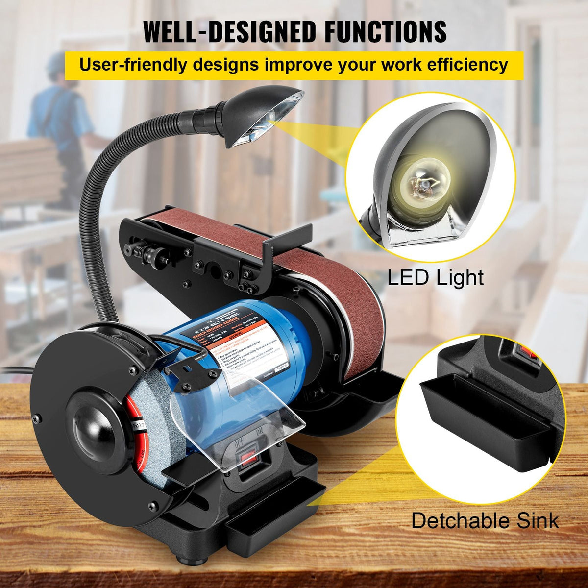 2 IN 1 2inch Belt Grinder for Knife Making 6inch 3450rpm per min Belt and Disc Bench Sander 90 Degree Belt Holder with Sturdy Base and LED Working Lamp