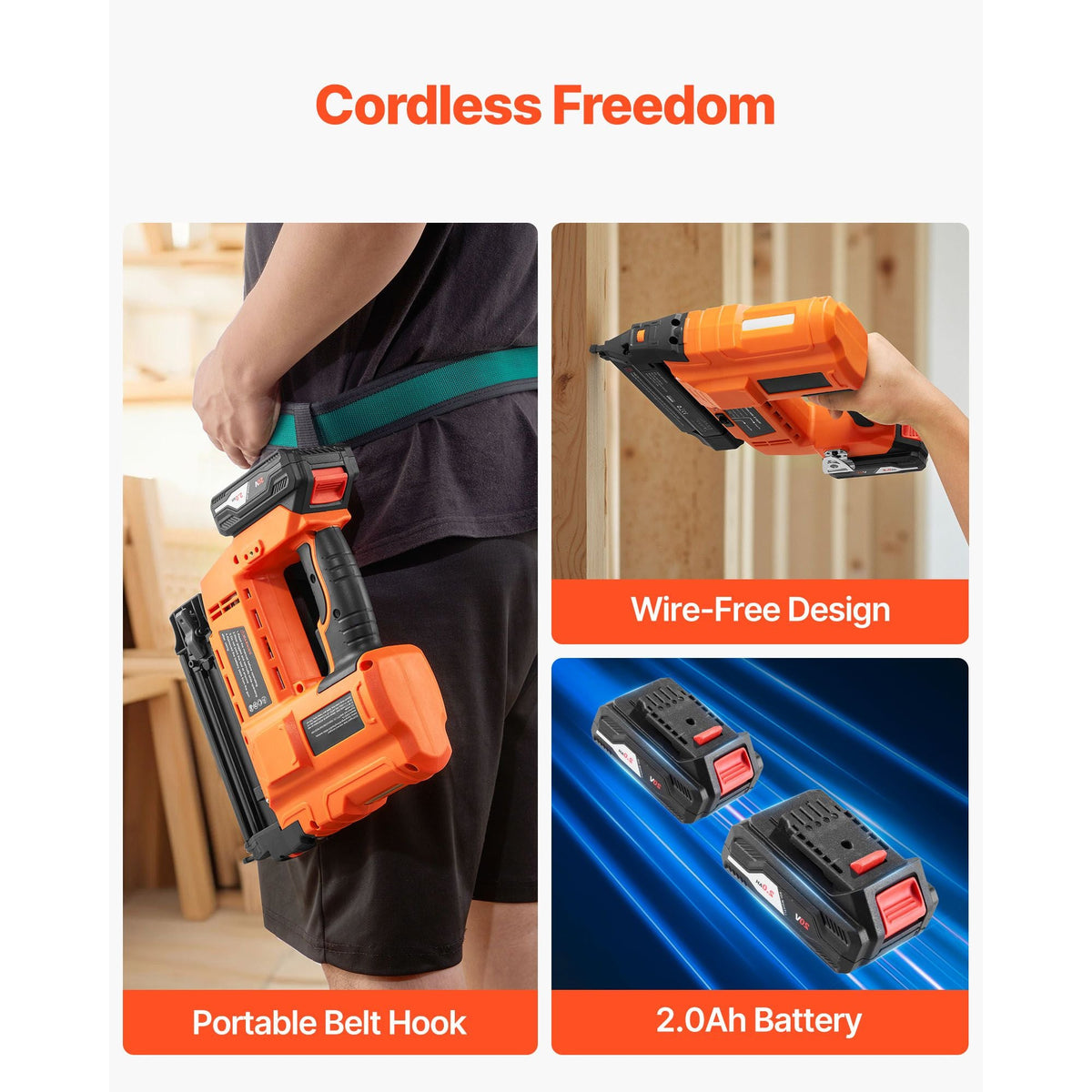2-in-1 Cordless Brad Nailer, 18 Gauge, 20V Battery Powered Nail Gun and Staple Gun, with 500 pcs Nails, 500 pcs Staples, 2 x 2.0 Ah Li-ion Batteries, Charger, for Home Improvement, Woodworking