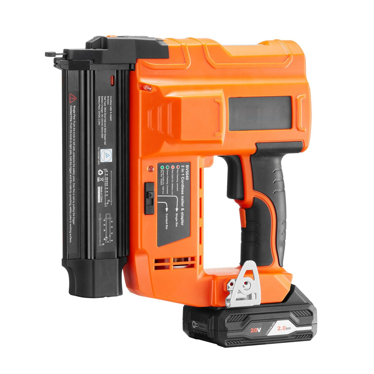 2-in-1 Cordless Brad Nailer, 18 Gauge, 20V Battery Powered Nail Gun and Staple Gun, with 500 pcs Nails, 500 pcs Staples, 2 x 2.0 Ah Li-ion Batteries, Charger, for Home Improvement, Woodworking