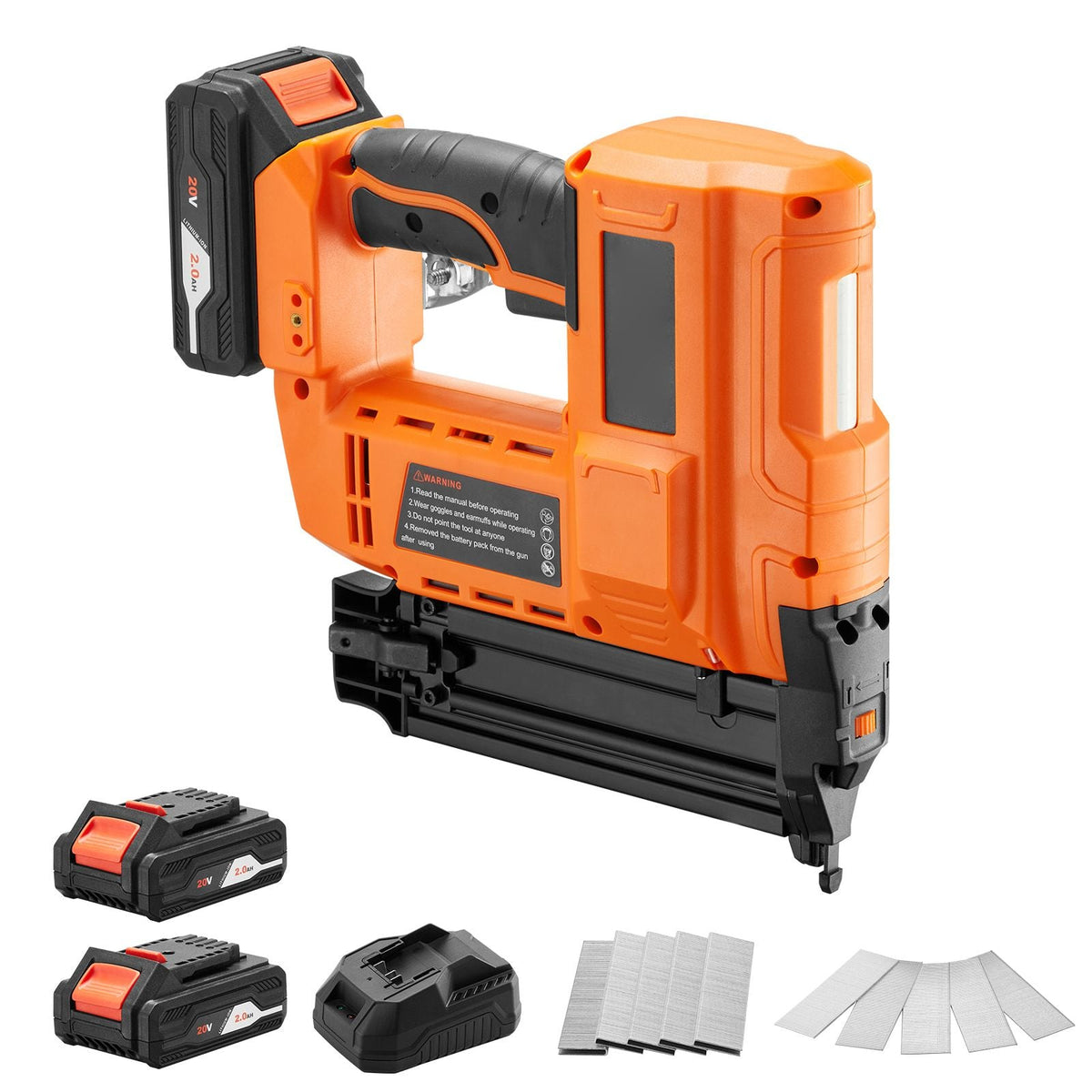 2-in-1 Cordless Brad Nailer, 18 Gauge, 20V Battery Powered Nail Gun and Staple Gun, with 500 pcs Nails, 500 pcs Staples, 2 x 2.0 Ah Li-ion Batteries, Charger, for Home Improvement, Woodworking