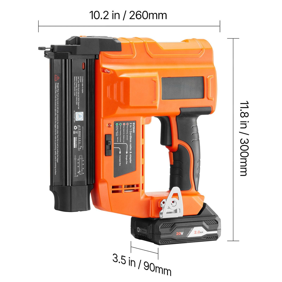 2-in-1 Cordless Brad Nailer, 18 Gauge, 20V Battery Powered Nail Gun and Staple Gun, with 500 pcs Nails, 500 pcs Staples, 2 x 2.0 Ah Li-ion Batteries, Charger, for Home Improvement, Woodworking