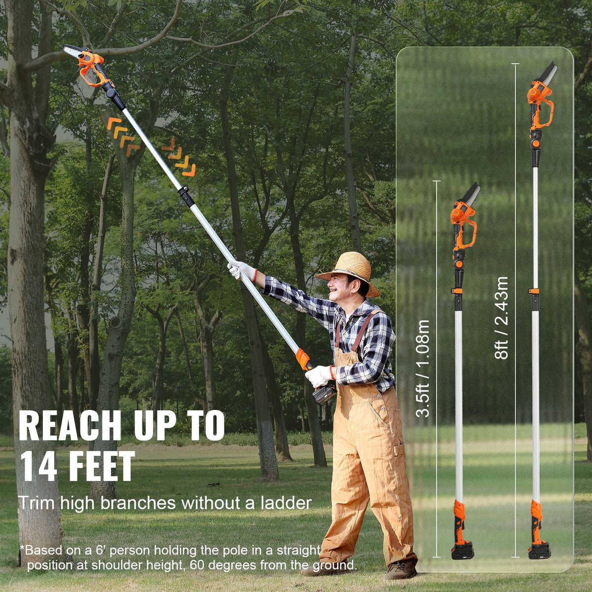 2-in-1 Cordless Pole Saw & Mini Chainsaw, 20V 2Ah Battery Pole Chainsaw, 5" Cutting Capacity 8 ft Reach Pole Saw for Branch Cutting & Tree Trimming (Battery and Blade Cover Included)