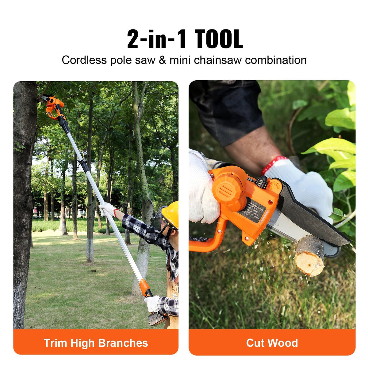 2-in-1 Cordless Pole Saw & Mini Chainsaw, 20V 2Ah Battery Pole Chainsaw, 5" Cutting Capacity 8 ft Reach Pole Saw for Branch Cutting & Tree Trimming (Battery and Blade Cover Included)