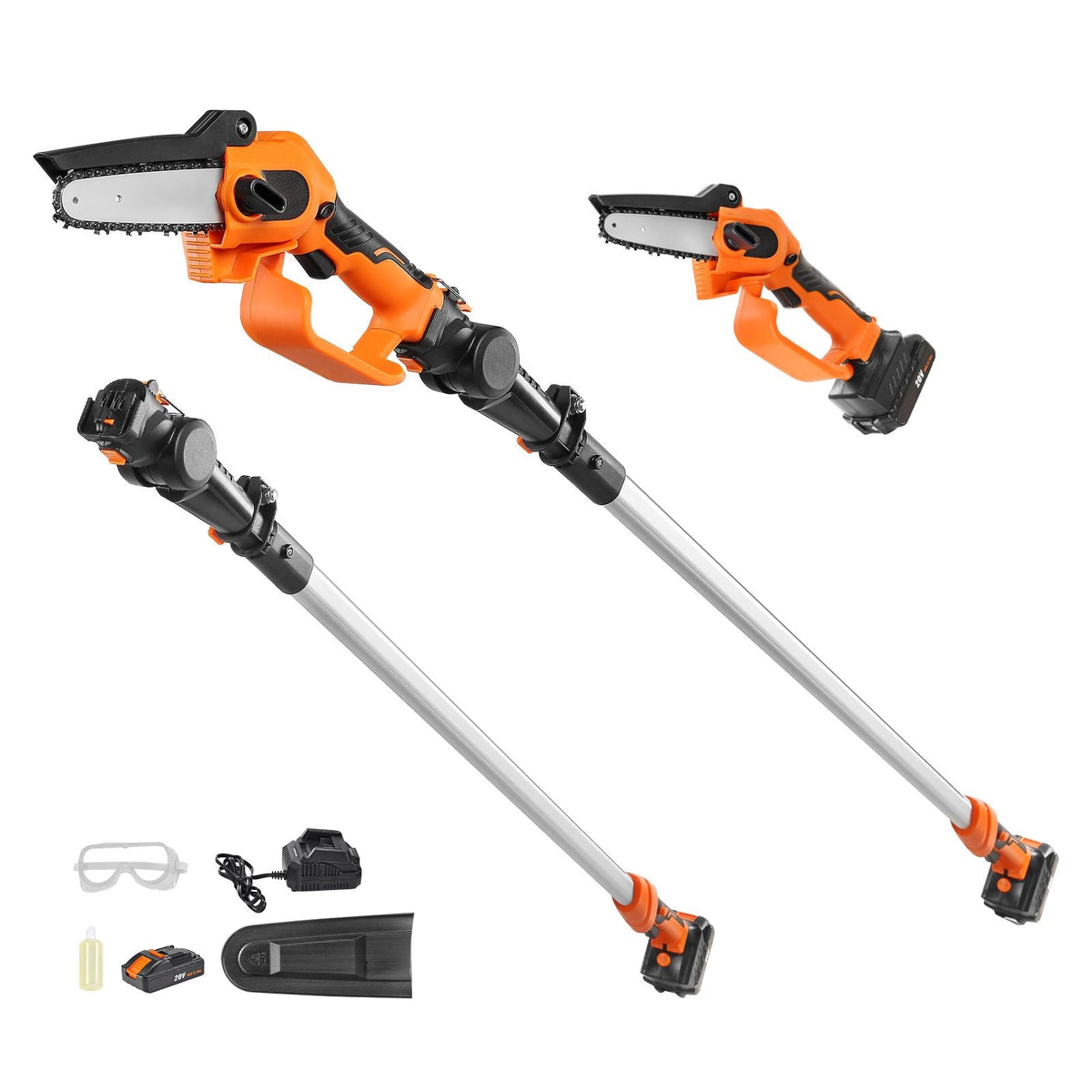 2-in-1 Cordless Pole Saw & Mini Chainsaw, 20V 4Ah Battery Pole Chainsaw, 5" Cutting Capacity 8 ft Reach Pole Saw for Branch Cutting & Tree Trimming (Battery and Blade Cover Included)