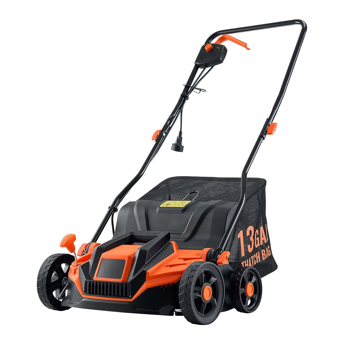 2-in-1 Electric Dethatcher and Scarifier, 13-Inch 13 Amp, Corded Lawn Dethatcher with 13-Gallon Thatch Collection Bag, 5-Position Depth Adjustment, Walk Behind Machine for Garden Yard Grass