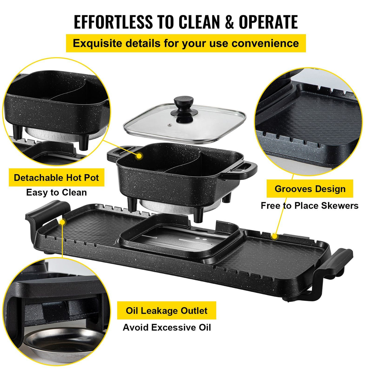 2 in 1 Electric Grill and Hot Pot, 2400W BBQ Pan Grill and Hot Pot, Multifunctional Teppanyaki Grill Pot with Dual Temp Control, Smokeless Hot Pot Grill with Nonstick Coating for 1-8 People