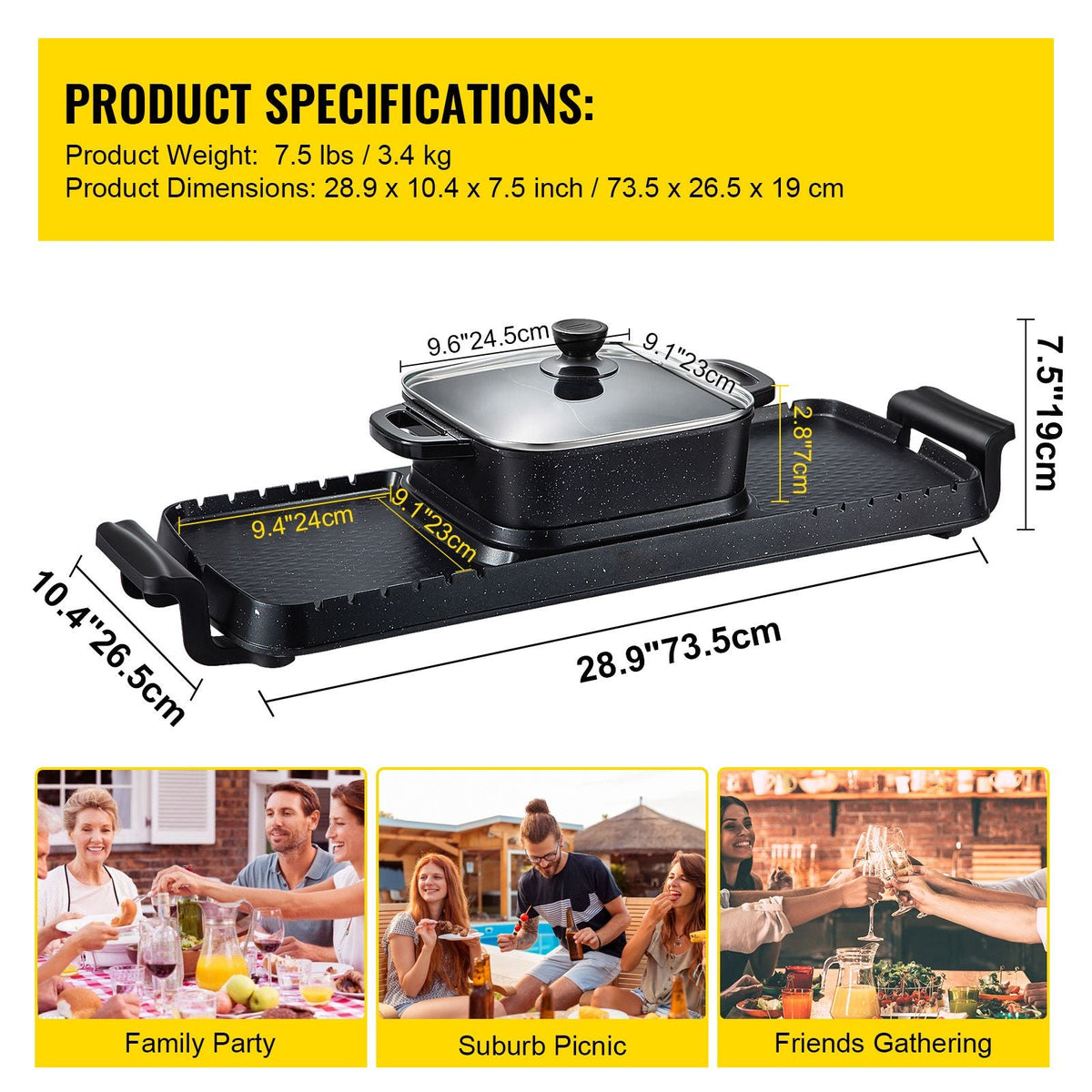 2 in 1 Electric Grill and Hot Pot, 2400W BBQ Pan Grill and Hot Pot, Multifunctional Teppanyaki Grill Pot with Dual Temp Control, Smokeless Hot Pot Grill with Nonstick Coating for 1-8 People