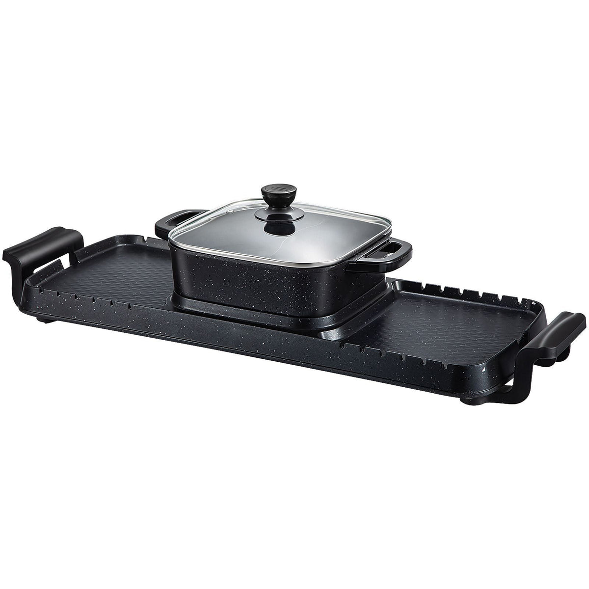 2 in 1 Electric Grill and Hot Pot, 2400W BBQ Pan Grill and Hot Pot, Multifunctional Teppanyaki Grill Pot with Dual Temp Control, Smokeless Hot Pot Grill with Nonstick Coating for 1-8 People