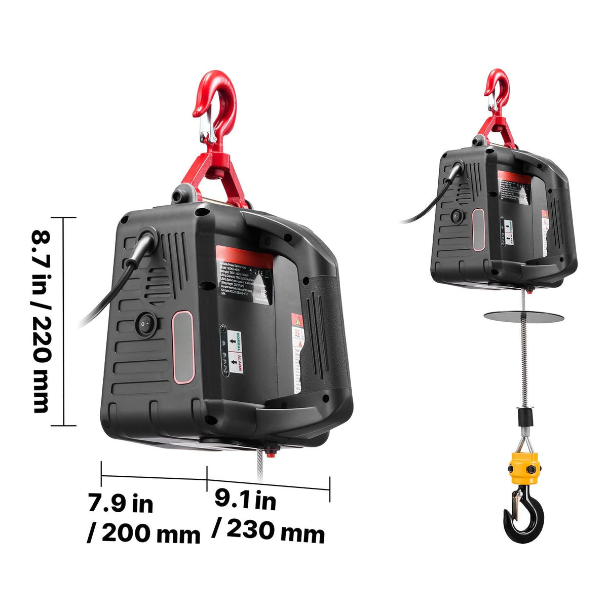 2-in-1 Electric Hoist Winch, 1100 lbs Capacity, 1500W Portable Power Winch Crane, 25 ft Lifting Height, 16.4 ft/min with Manual and Wireless Remote Control for Factory, Warehouss, Garage