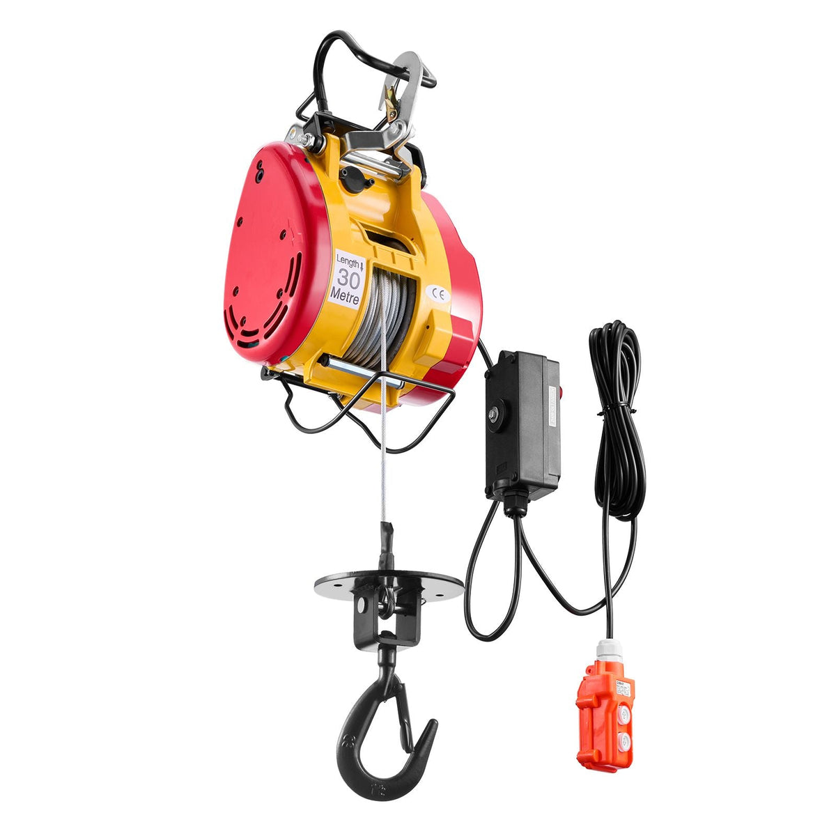 2-in-1 Electric Hoist Winch, 1100 lbs Capacity, 1800W Portable Power Winch, 98 ft Lifting Height, 36 ft/min with Wire and Wireless Remote Control, for Garage, Warehouse, Factory Lifting Towing