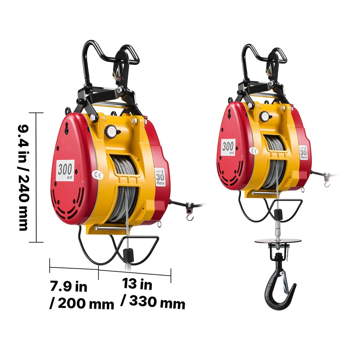 2-in-1 Electric Hoist Winch, 660 lbs Capacity, 1500W Portable Power Winch Crane, 98.4 ft Lifting Height, 62 ft/min with Wired and Wireless Remote Control for Factory, Warehouss, Garage