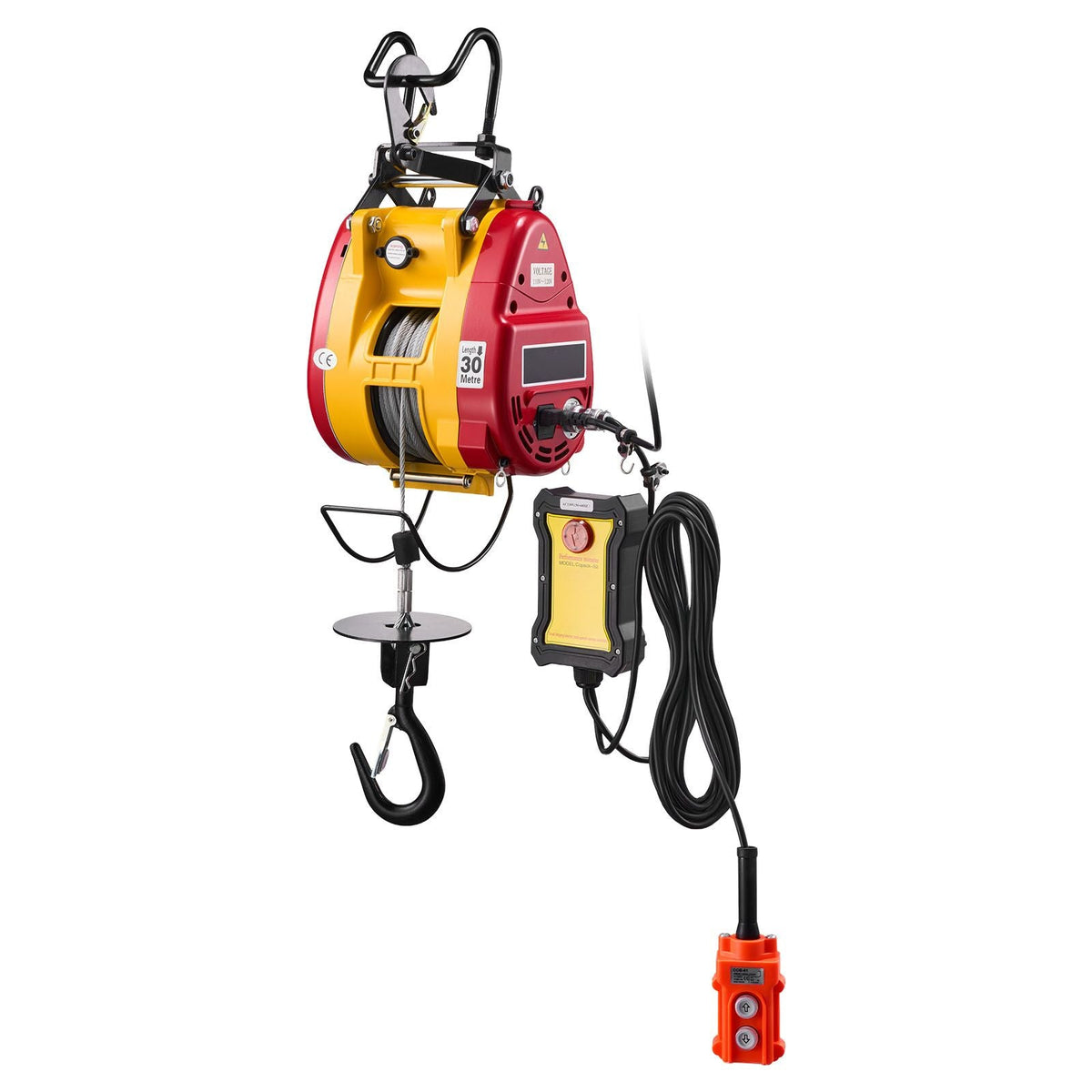2-in-1 Electric Hoist Winch, 660 lbs Capacity, 1500W Portable Power Winch Crane, 98.4 ft Lifting Height, 62 ft/min with Wired and Wireless Remote Control for Factory, Warehouss, Garage