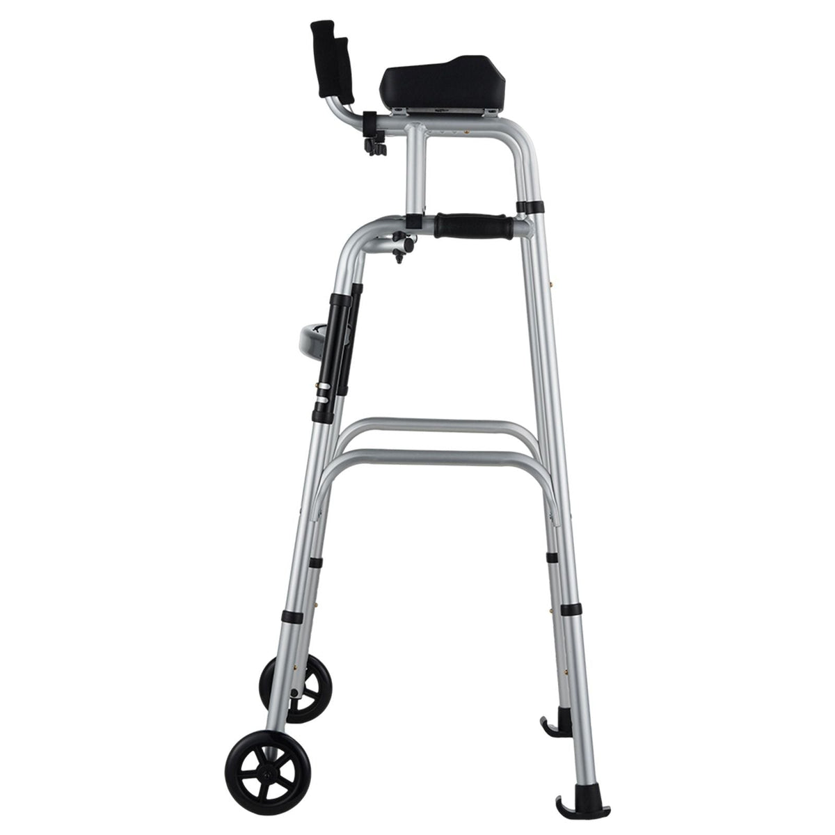 2 in 1 Folding Walker & Removable Armrests, Height Adjustable Foldable Walker with 5" Solid Wheels, Lightweight Aluminum | Front Wheeled Mobility Aid for Elderly Handicapped Disabled, 450 Pounds
