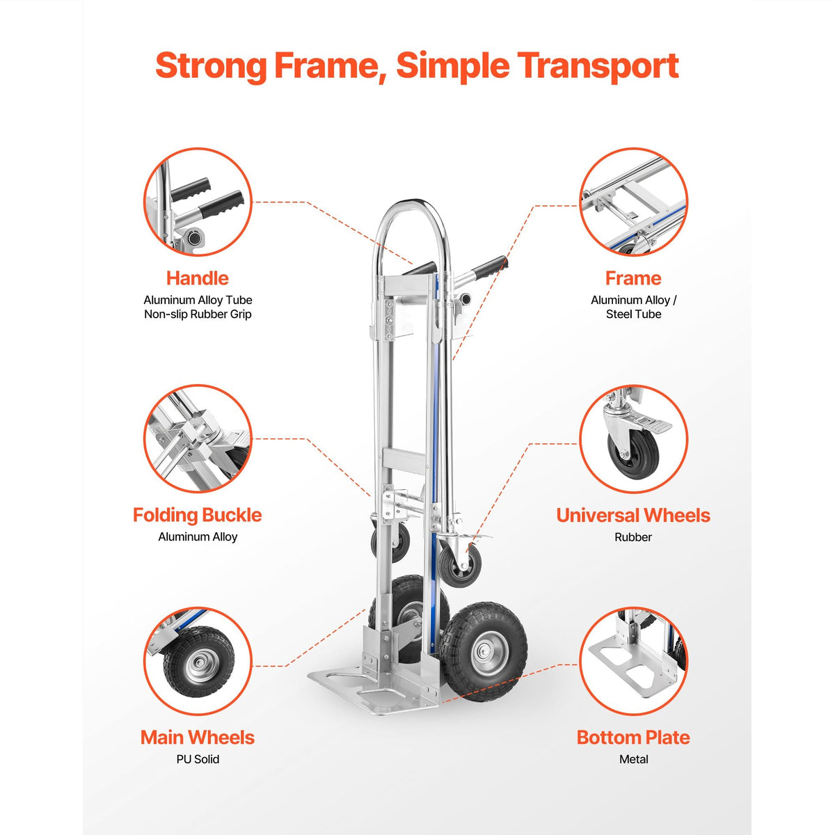 2 in 1 Hand Truck, 1000 lbs Load Capacity for 4-Wheel Mode, Convertible Hand Truck Dolly with Non-Slip Handle & Wheels, Portable Trolley Dolly for Moving Home, Office, Warehouse, Supermarket