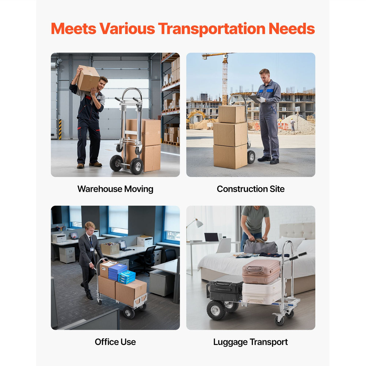 2 in 1 Hand Truck, 1000 lbs Load Capacity for 4-Wheel Mode, Convertible Hand Truck Dolly with Non-Slip Handle & Wheels, Portable Trolley Dolly for Moving Home, Office, Warehouse, Supermarket