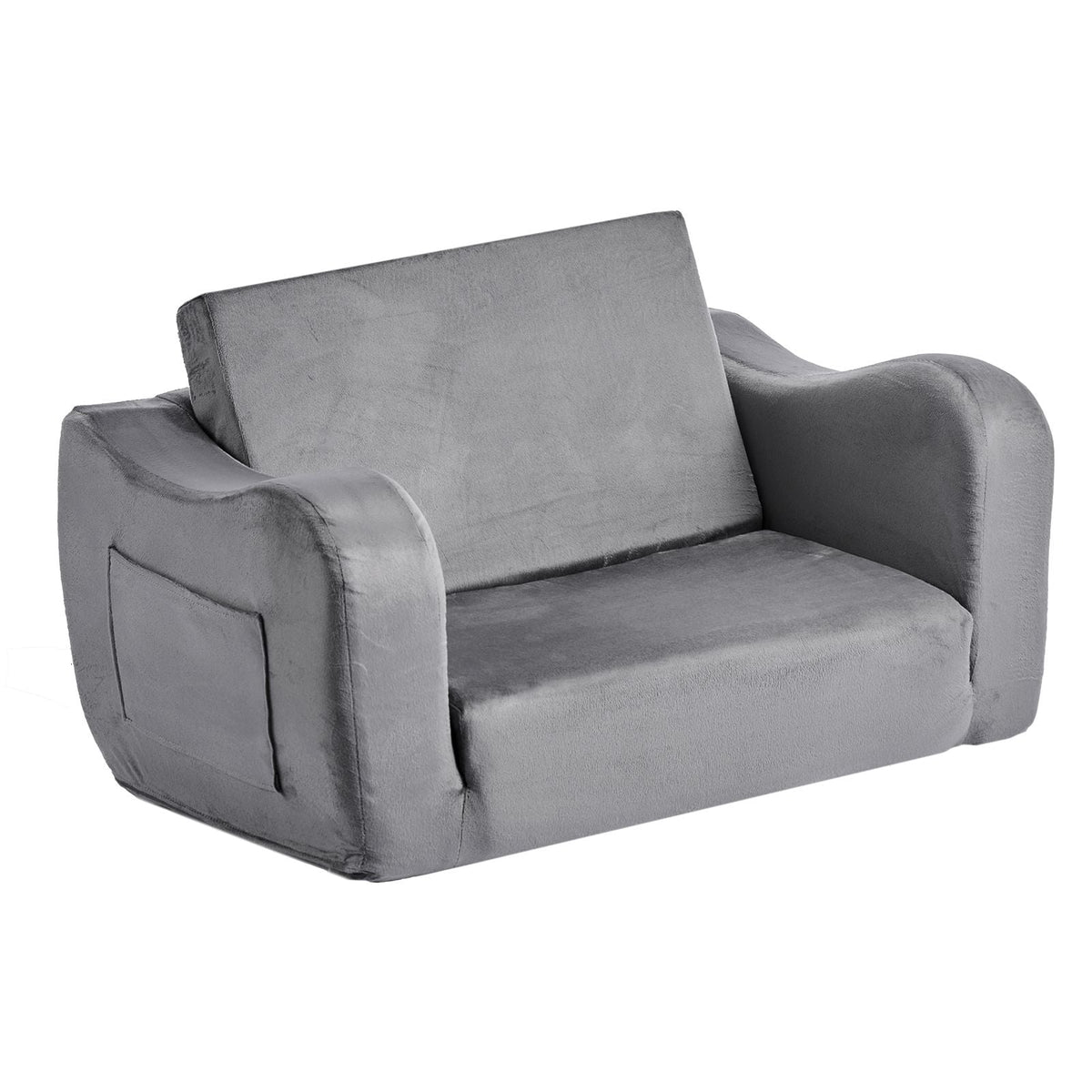 2-in-1 Kids Sofa, Foldable Toddler Soft Couch with Armrests, Made of 28D Sponge & Short Pile, Convertible Toddler Chair to Lounger, Kid Couch Fold Out for Fun Playtime or Comfy Lounging, M, Gray