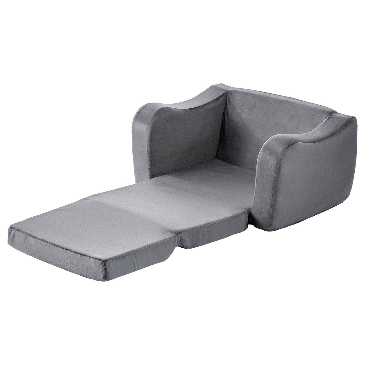 2-in-1 Kids Sofa, Foldable Toddler Soft Couch with Armrests, Made of 28D Sponge & Short Pile, Convertible Toddler Chair to Lounger, Kid Couch Fold Out for Fun Playtime or Comfy Lounging, M, Gray