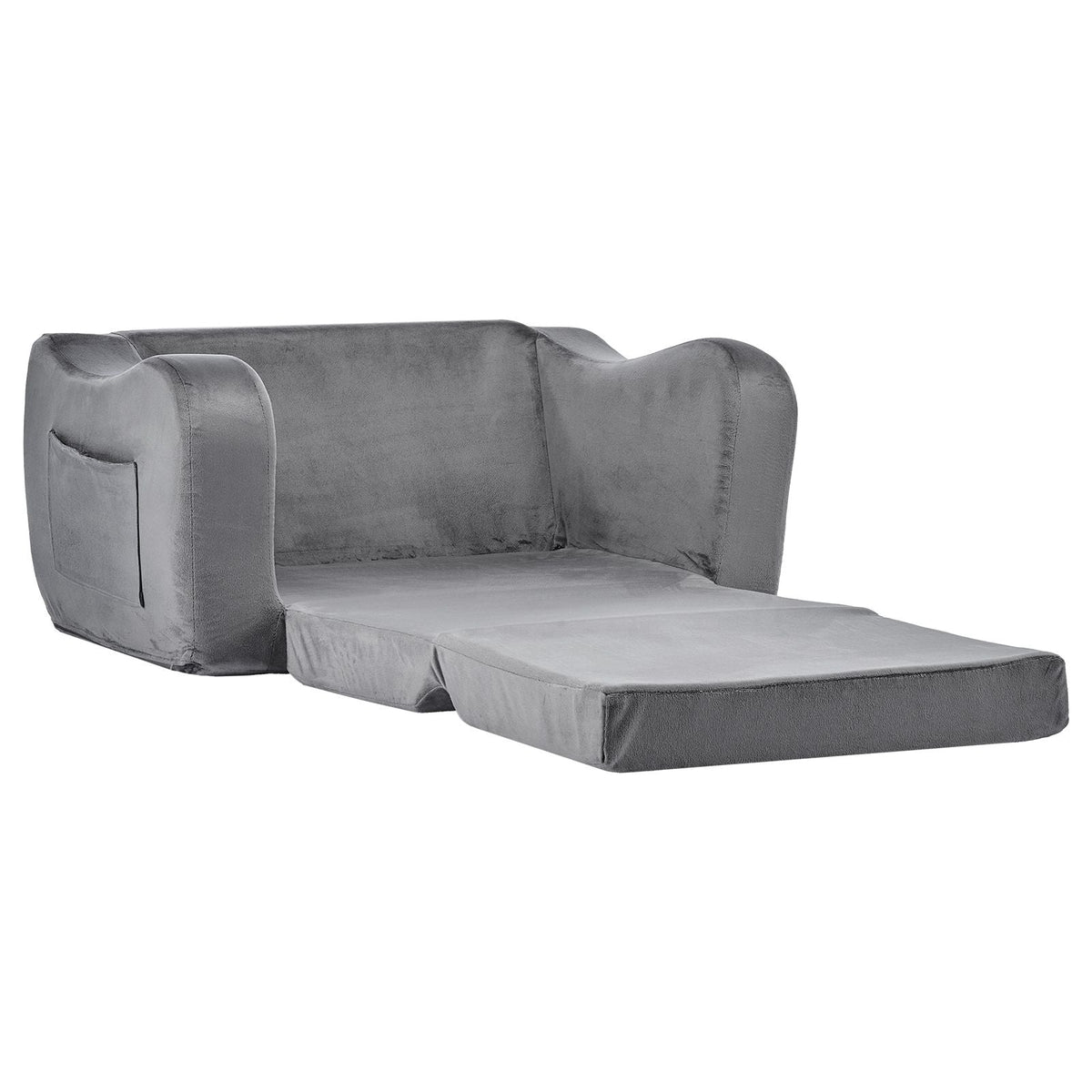 2-in-1 Kids Sofa, Foldable Toddler Soft Couch with Armrests, Made of 28D Sponge & Short Pile, Convertible Toddler Chair to Lounger, Kid Couch Fold Out for Fun Playtime or Comfy Lounging, M, Gray