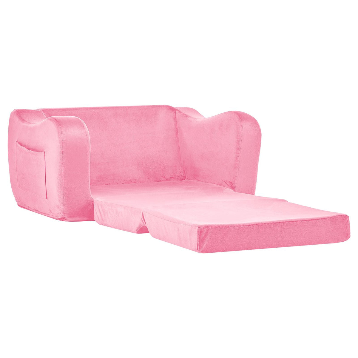 2-in-1 Kids Sofa, Foldable Toddler Soft Couch with Armrests, Made of 28D Sponge & Short Pile, Convertible Toddler Chair to Lounger, Kid Couch Fold Out for Fun Playtime or Comfy Lounging, M, Pink