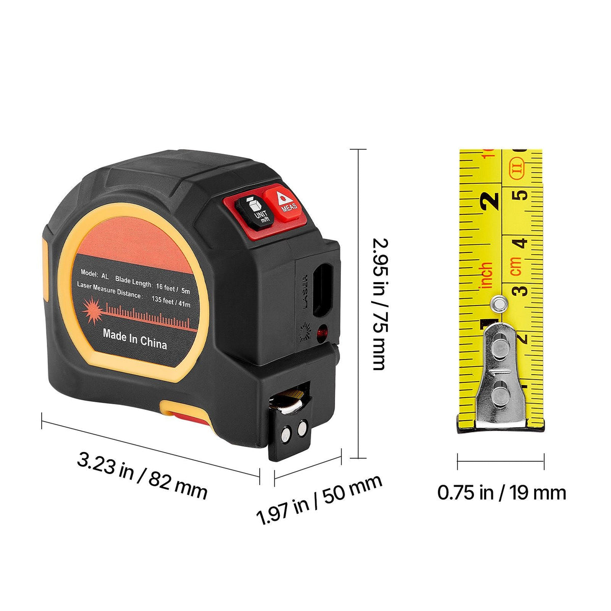 2-in-1 Laser Tape Measure, 135Ft Rechargeable Laser Measurement Tool & 16Ft Measuring Tape with Magnetic, 4 Modes-Length, Area, Volume, Continuous,ft/in/m/ft+in Unit,for Outdoor,Decoration