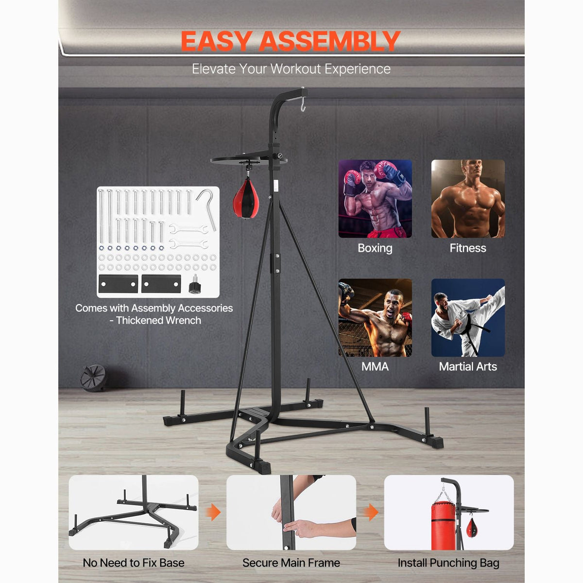 2 in 1 Punching Bag Stand, Steel Heavy Duty Workout Equipment, Adjustable Height Boxing Punching Bag and Speed Bag Stand, Freestanding Sandbag Rack, Holds Up to 140 lbs, for Home Gym Fitness