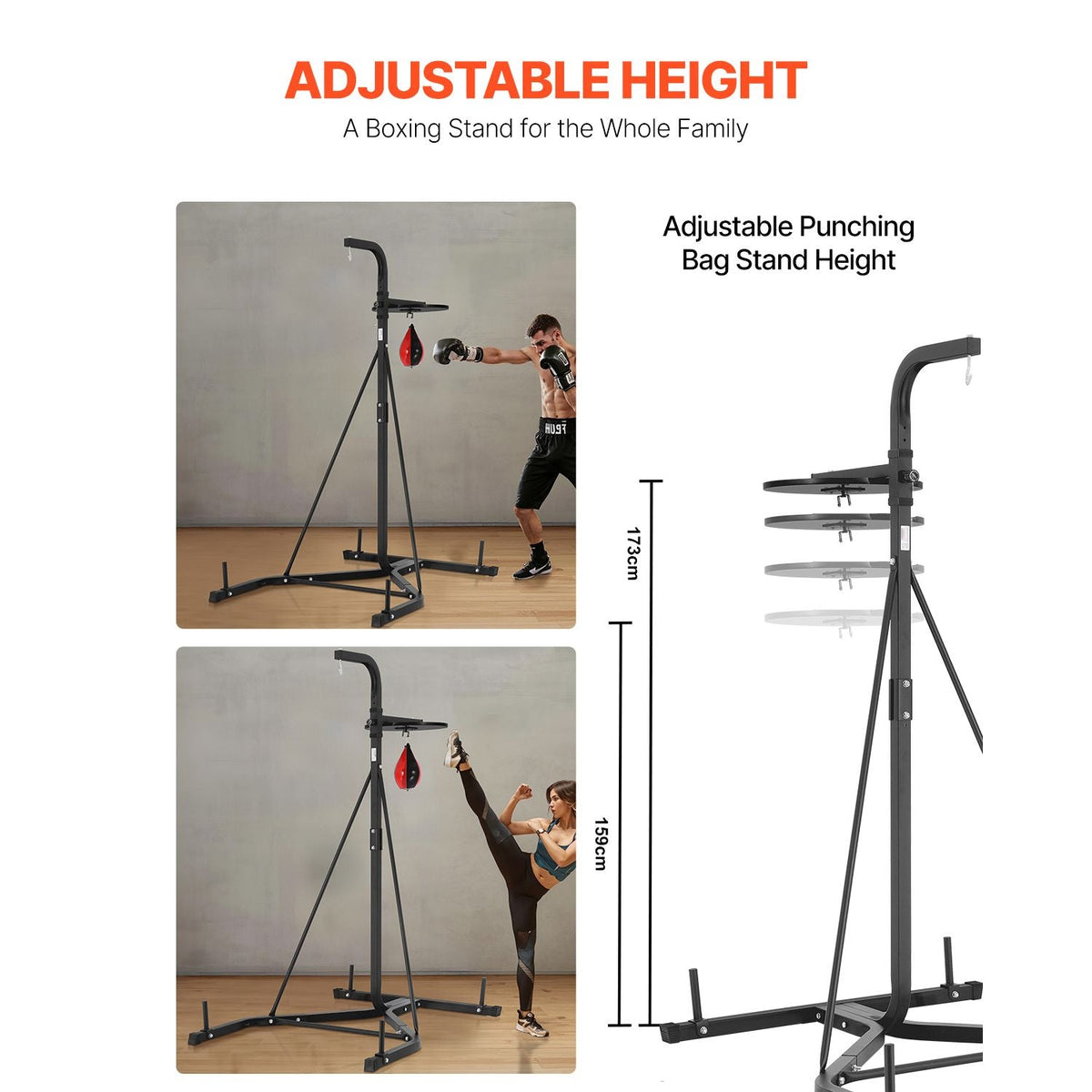 2 in 1 Punching Bag Stand, Steel Heavy Duty Workout Equipment, Adjustable Height Boxing Punching Bag and Speed Bag Stand, Freestanding Sandbag Rack, Holds Up to 140 lbs, for Home Gym Fitness