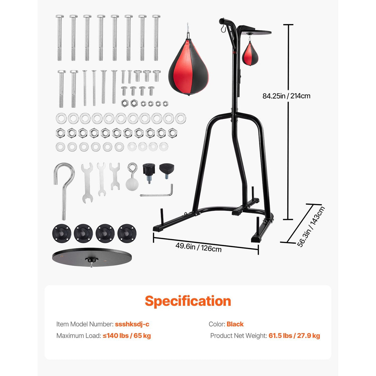 2 in 1 Punching Bag Stand, Steel Heavy Duty Workout Equipment, Adjustable Height Boxing Punching Bag and Speed Bag Stand, Freestanding Sandbag Rack, Holds Up to 140 lbs, for Home Gym Fitness