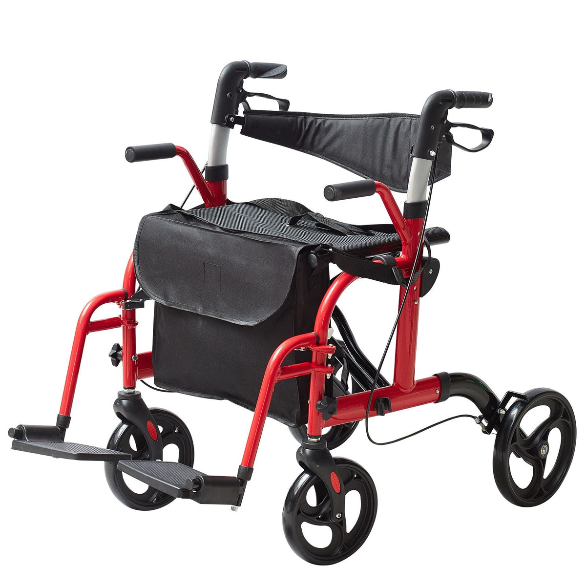 2 in 1 Rollator Walker & Transport Chair for Seniors, Folding Rolling Walker Wheelchair Combo & Footrests, Lightweight Aluminum Mobility Walker with Adjustable Handle, All Terrain Wheels, 300LBS