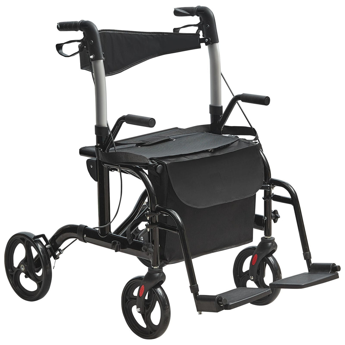 2 in 1 Rollator Walker & Transport Chair for Seniors, Folding Rolling Walker Wheelchair Combo & Footrests, Lightweight Aluminum Mobility Walker with Adjustable Handle, All Terrain Wheels, 300LBS