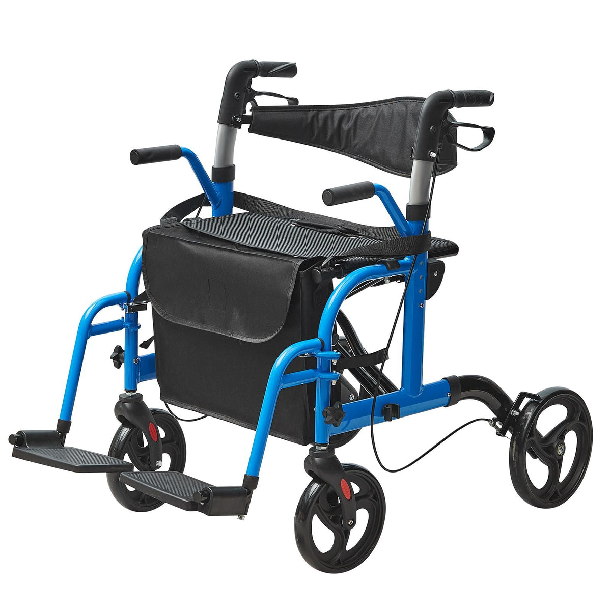 2 in 1 Rollator Walker & Transport Chair for Seniors, Folding Rolling Walker Wheelchair Combo & Footrests, Lightweight Aluminum Mobility Walker with Adjustable Handle, All Terrain Wheels, 300LBS
