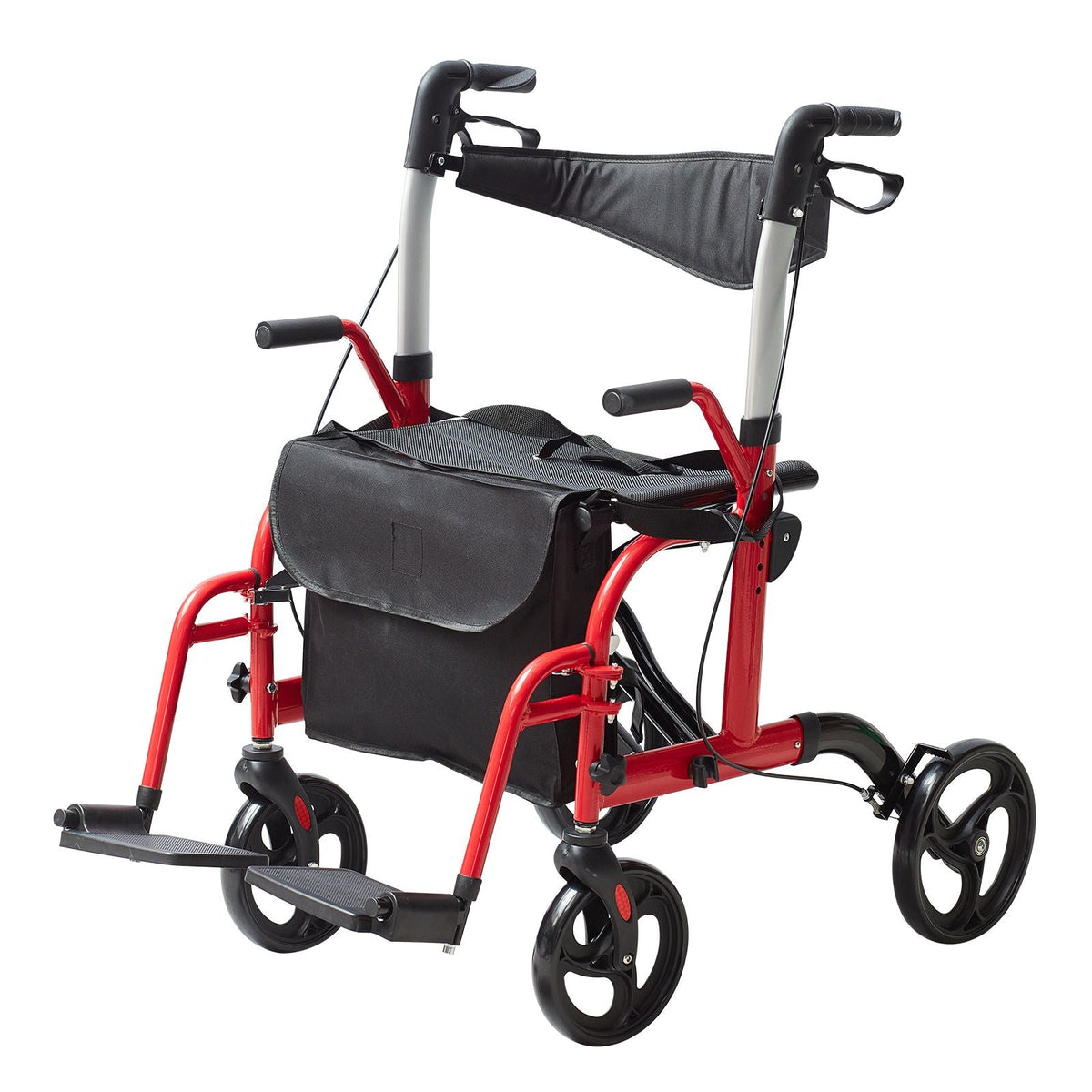 2 in 1 Rollator Walker & Transport Chair for Seniors, Folding Rolling Walker Wheelchair Combo & Footrests, Lightweight Aluminum Mobility Walker with Adjustable Handle, All Terrain Wheels, 300LBS