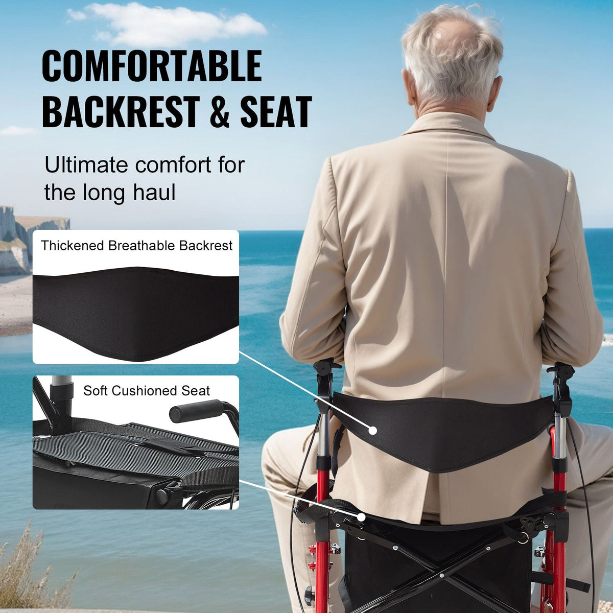 2 in 1 Rollator Walker & Transport Chair for Seniors, Folding Rolling Walker Wheelchair Combo & Footrests, Lightweight Aluminum Mobility Walker with Adjustable Handle, All Terrain Wheels, 300LBS