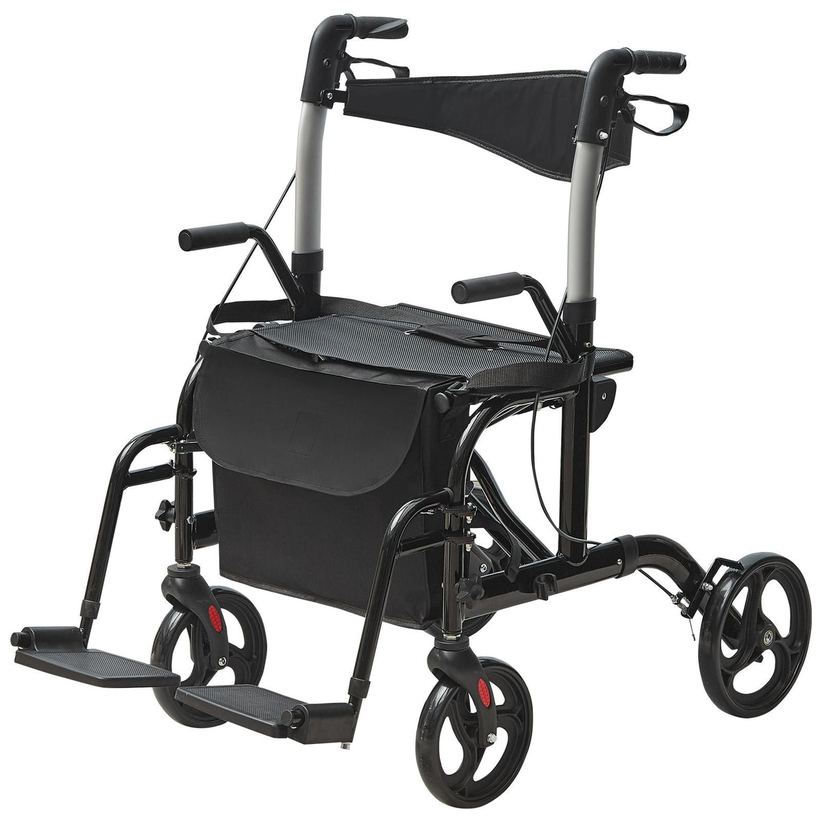 2 in 1 Rollator Walker & Transport Chair for Seniors, Folding Rolling Walker Wheelchair Combo & Footrests, Lightweight Aluminum Mobility Walker with Adjustable Handle, All Terrain Wheels, 300LBS