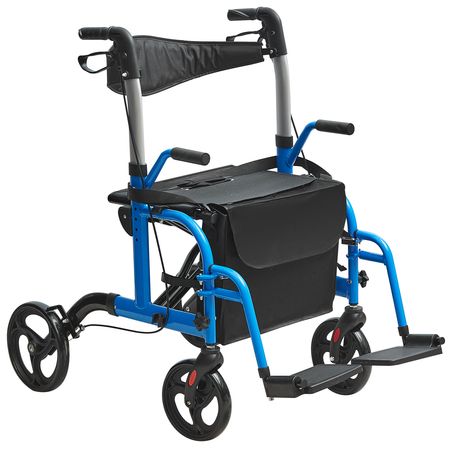 2 in 1 Rollator Walker & Transport Chair for Seniors, Folding Rolling Walker Wheelchair Combo & Footrests, Lightweight Aluminum Mobility Walker with Adjustable Handle, All Terrain Wheels, 300LBS