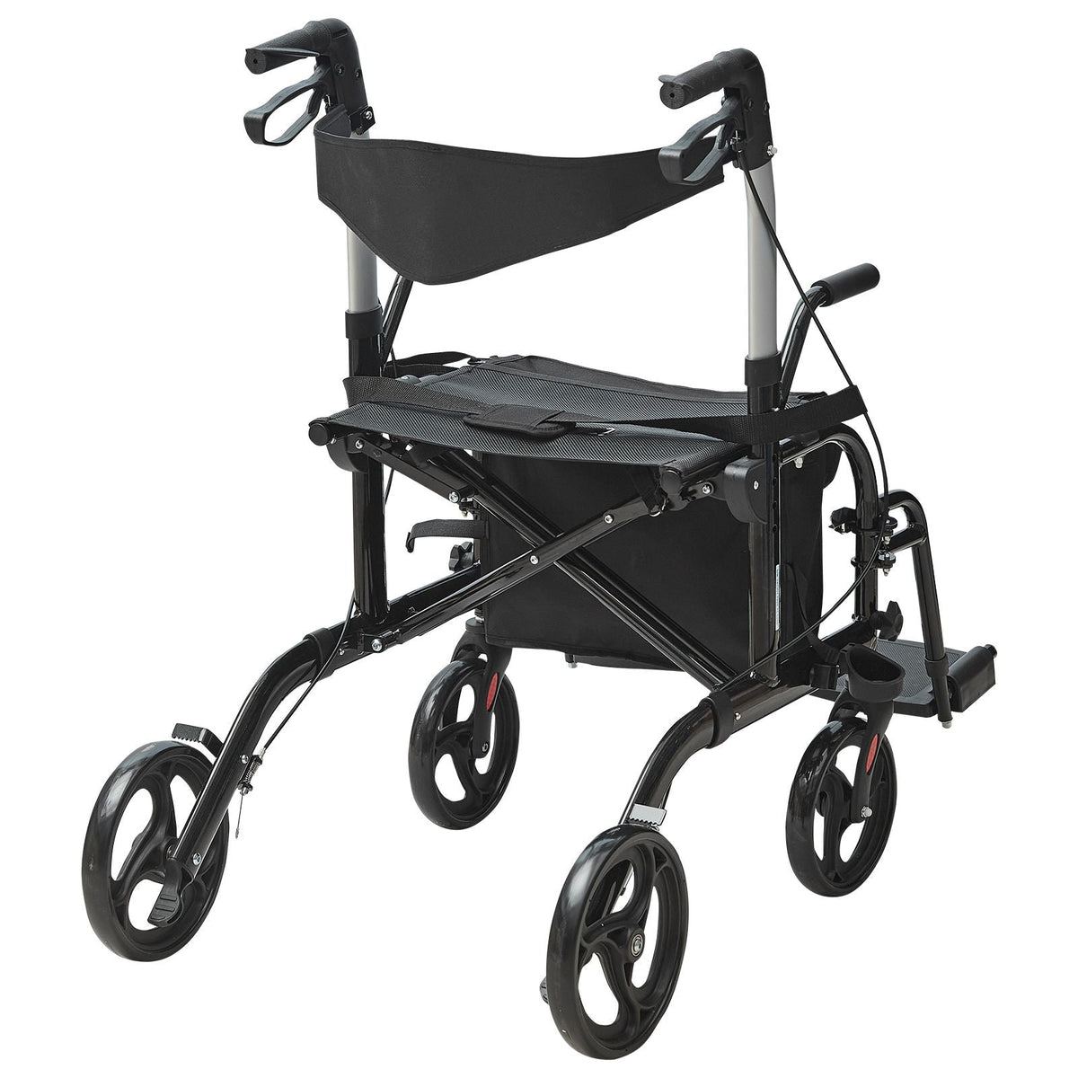 2 in 1 Rollator Walker & Transport Chair for Seniors, Folding Rolling Walker Wheelchair Combo & Footrests, Lightweight Aluminum Mobility Walker with Adjustable Handle, All Terrain Wheels, 300LBS