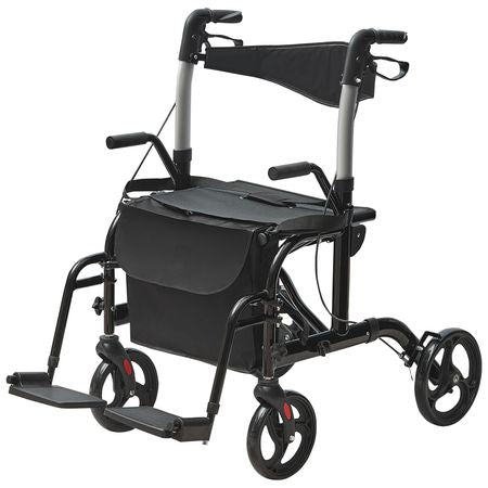 2 in 1 Rollator Walker & Transport Chair for Seniors, Folding Rolling Walker Wheelchair Combo & Footrests, Lightweight Aluminum Mobility Walker with Adjustable Handle, All Terrain Wheels, 300LBS