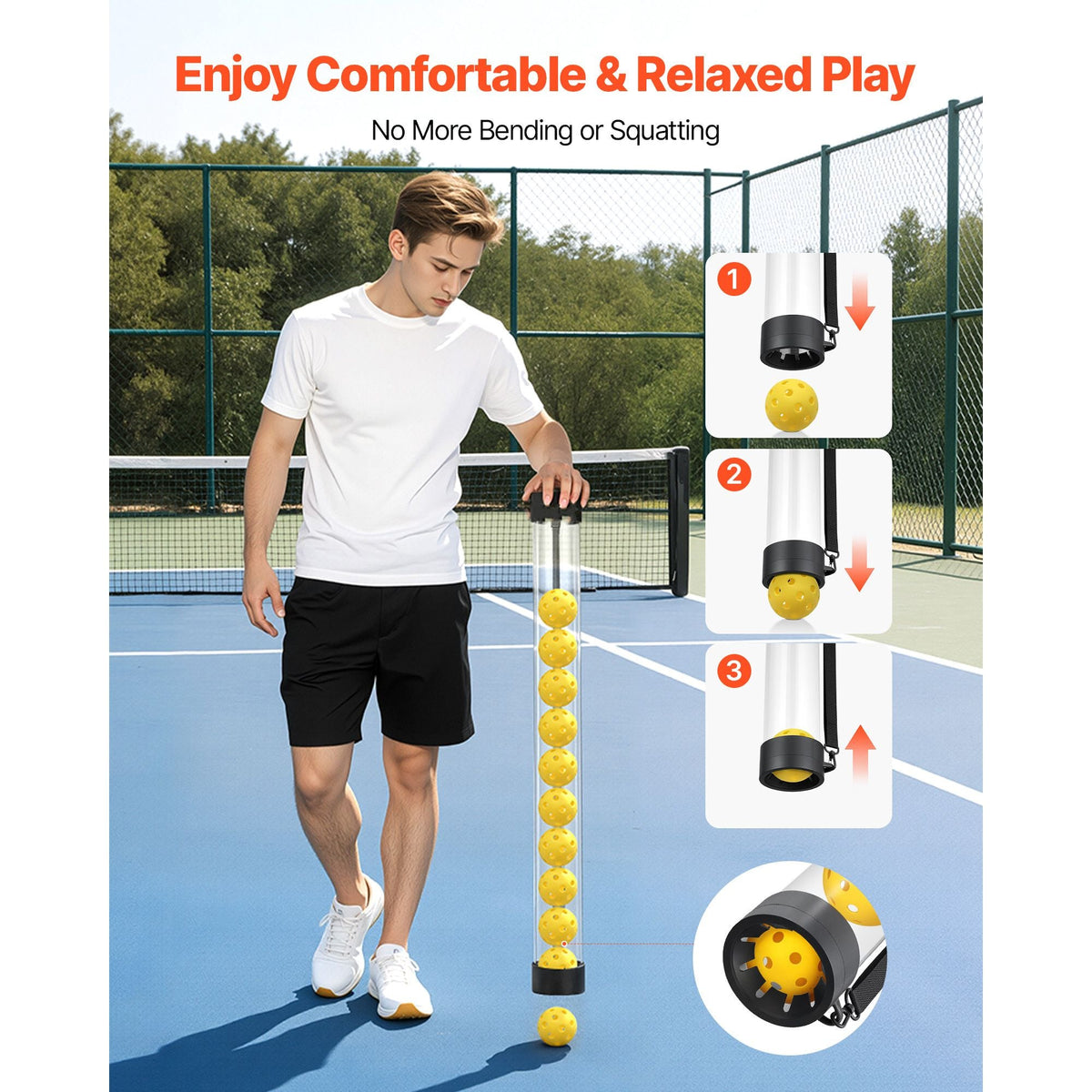 2-in-1 Tennis & Pickleball Hopper, with Pickup Tube, Foldable Pickleball Basket Cart with with Wheels, Holds 150 Tennis Balls or 260 Pickleballs, Portable Pickleball Caddy Holder, for Training