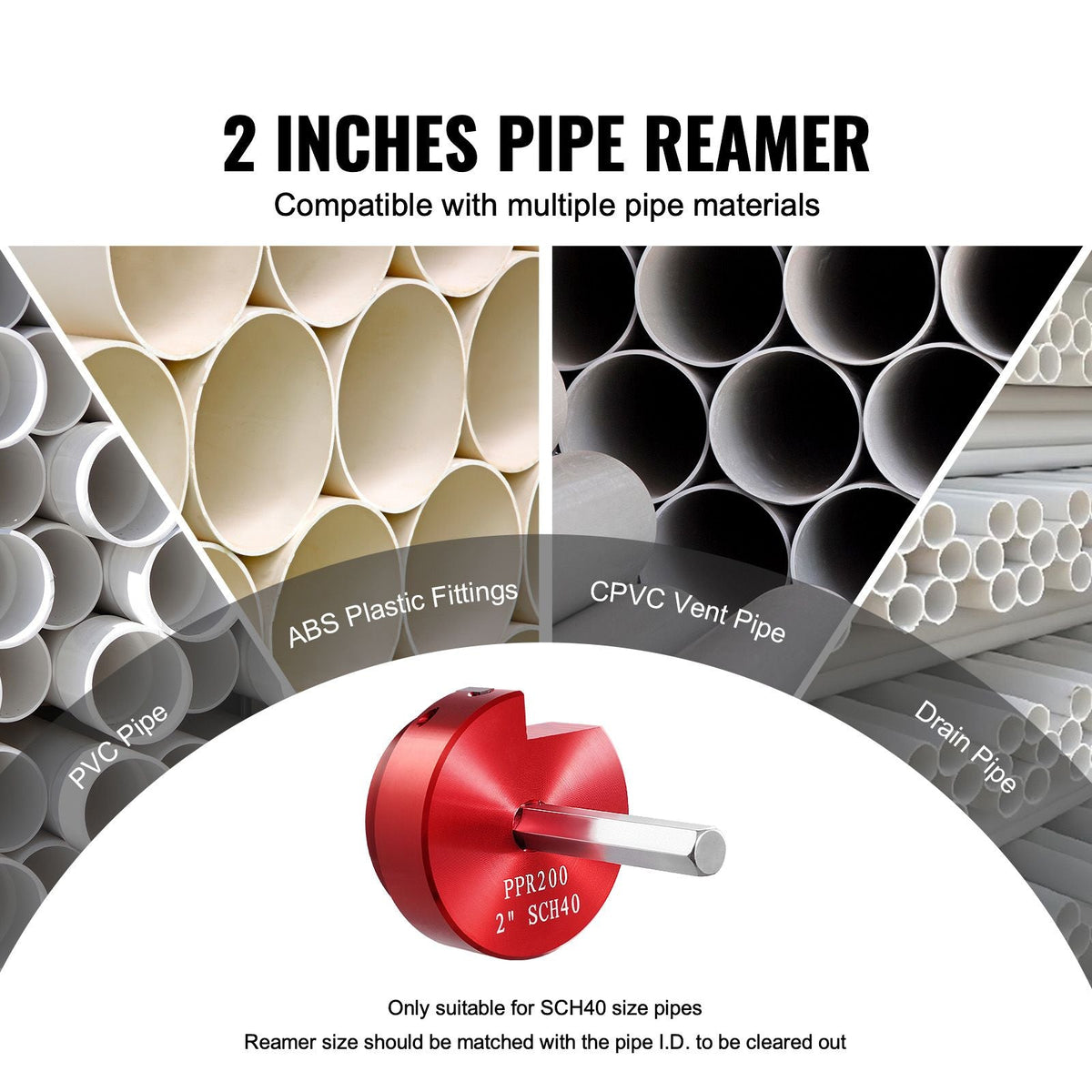 2 In PVC Pipe Reamer, Aluminum Alloy, PVC Pipe Fitting Saver, for Use with SCH 40 ABS, PVC, CPVC Pipes, Clean Leftover Pipe & Solvent Cement Remnants, for Water Lines, Drain Lines, Vent Lines