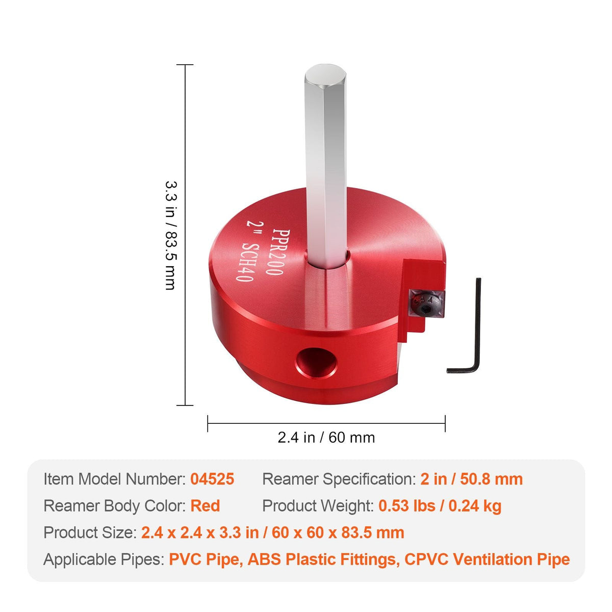 2 In PVC Pipe Reamer, Aluminum Alloy, PVC Pipe Fitting Saver, for Use with SCH 40 ABS, PVC, CPVC Pipes, Clean Leftover Pipe & Solvent Cement Remnants, for Water Lines, Drain Lines, Vent Lines