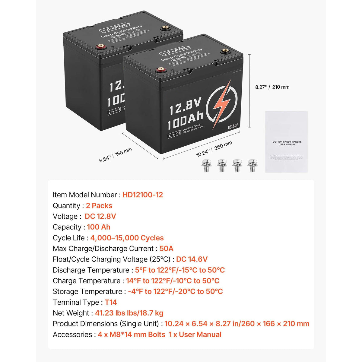 2 Pack 12V 100Ah LiFePO4 Battery, Up to 15000 Cycles, Deep Cycle Lithium Iron Phosphate Battery with Built-in BMS, Low Temp Protection, 10 Years Lifetime, for Solar Off-Grid Home Energy Storage